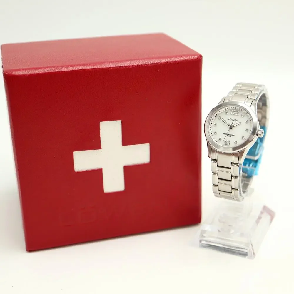 Lowen Swiss Stainless Steel 27mm Watch Genuine Diamonds Sapphire Crystal 100M